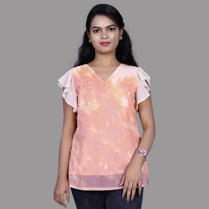 Womens Orange Georgette Short Top | S3CT865