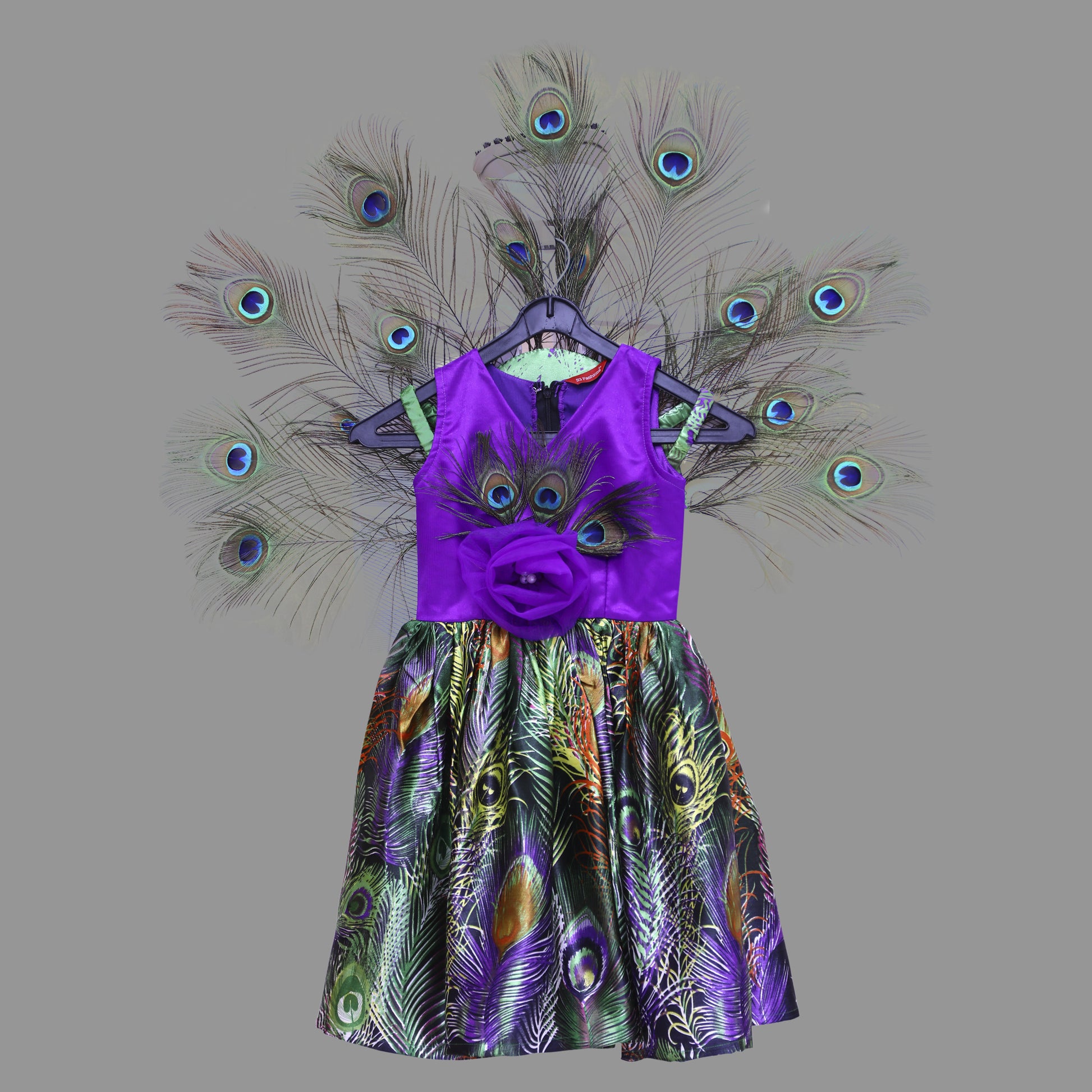 Purple Peacock Feather Printed Baby Girl Dress | S3BGPD Purple Peacock Feather Printed Baby Girl Dress | S3BGPD