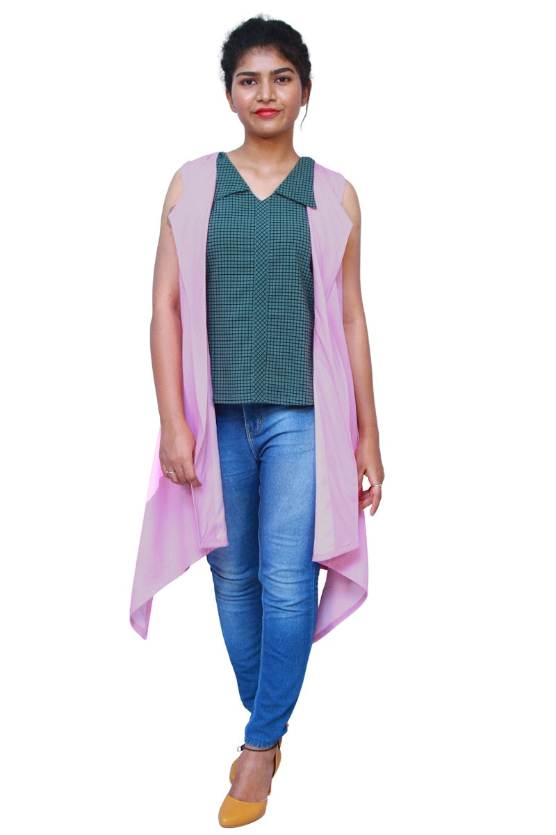 Women High-Low Sleeveless Pink Shrug | S3S592