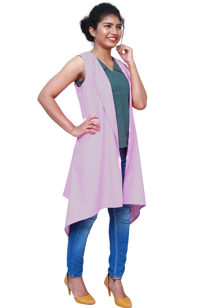 Women High-Low Sleeveless Pink Shrug | S3S592