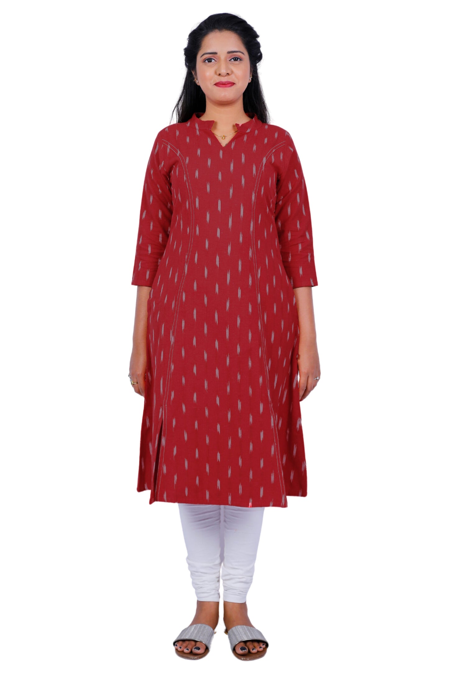 Women Red Ikkat Kurti | S3K084