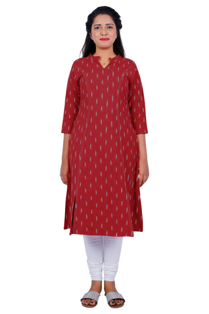 Women Red Ikkat Kurti | S3K084