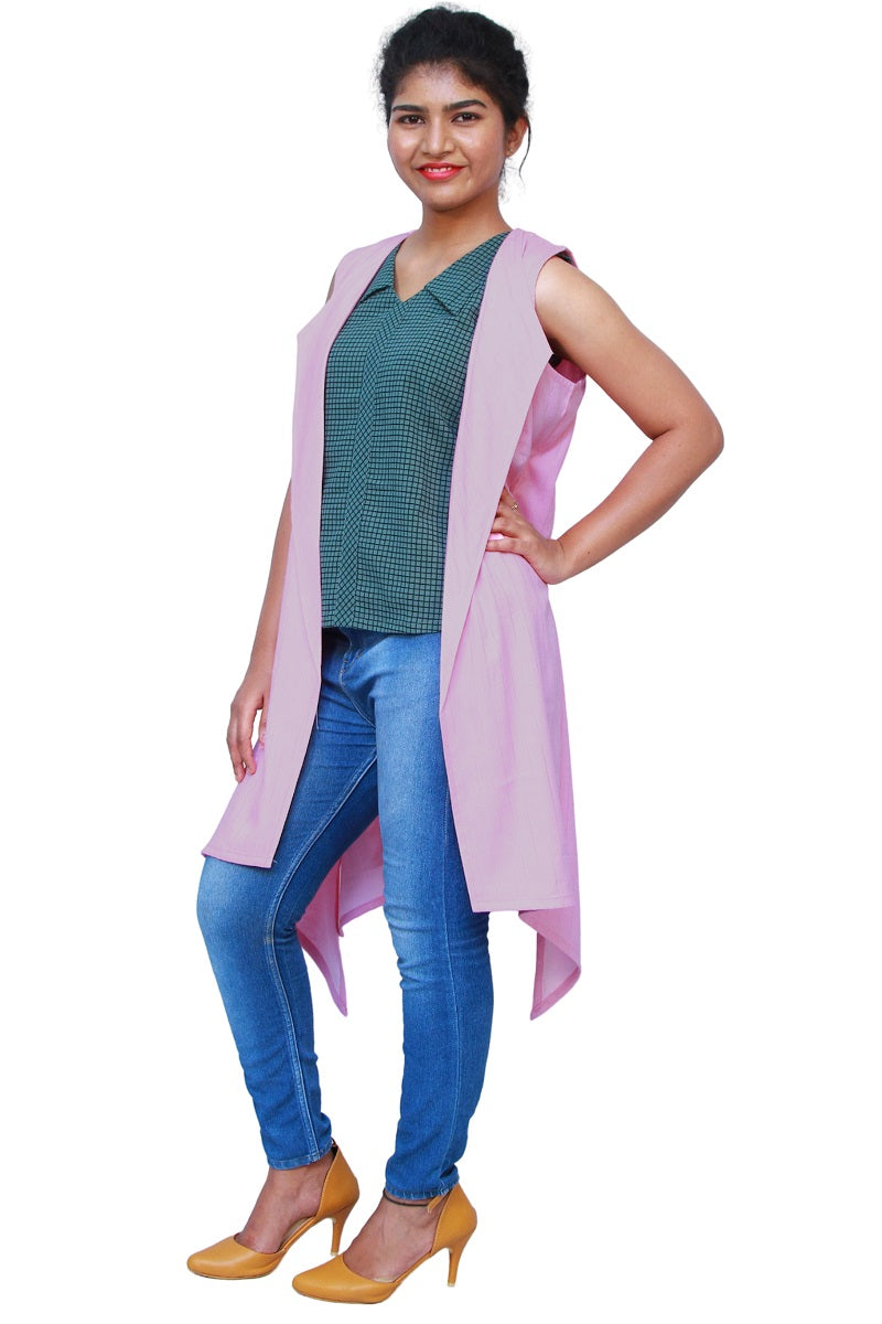 Women High-Low Sleeveless Pink Shrug | S3S592