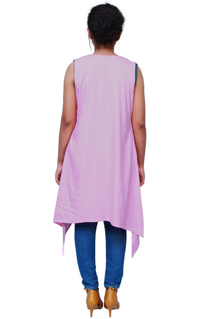 Women High-Low Sleeveless Pink Shrug | S3S592