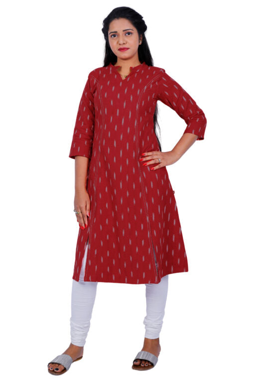 Women Red Ikkat Kurti | S3K084