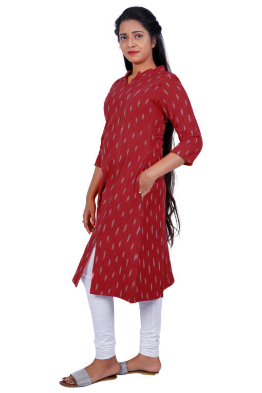 Women Red Ikkat Kurti | S3K084