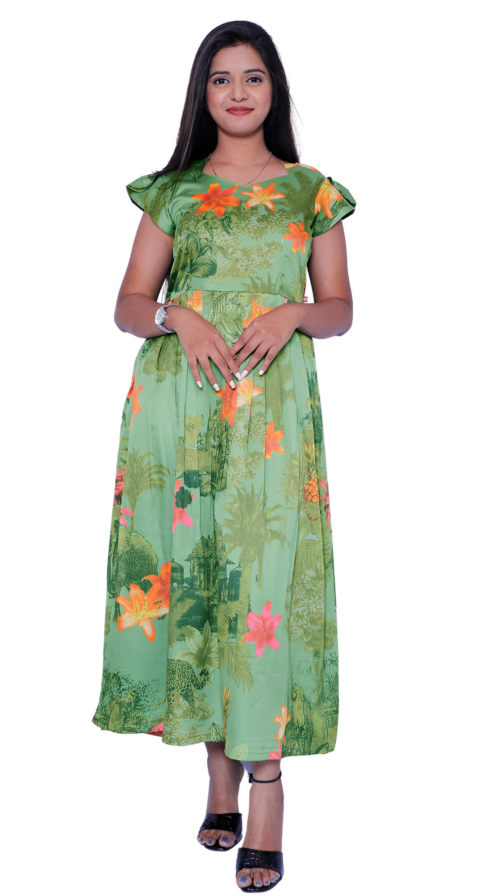 floral Printed satin Straight Gown | S3G656
