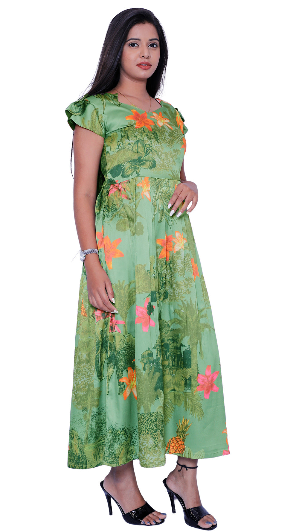 floral Printed satin Straight Gown | S3G656