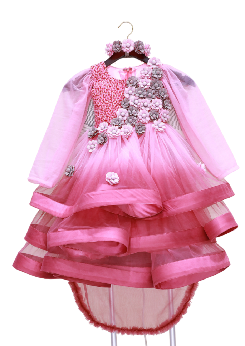 Pink Premium Customized Baby Girl Birthday Dress S3BD