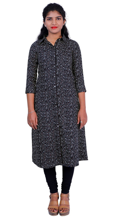 Blue Rayon Geometric Printed Kurta | S3S279