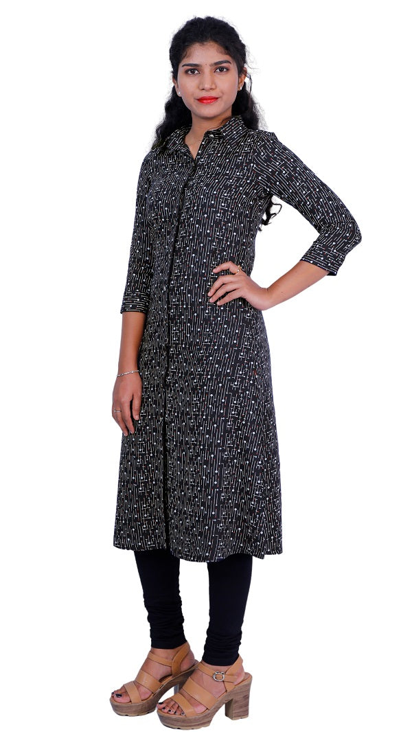 Blue Rayon Geometric Printed Kurta | S3S279