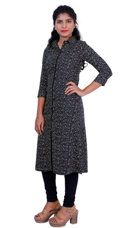 Blue Rayon Geometric Printed Kurta | S3S279