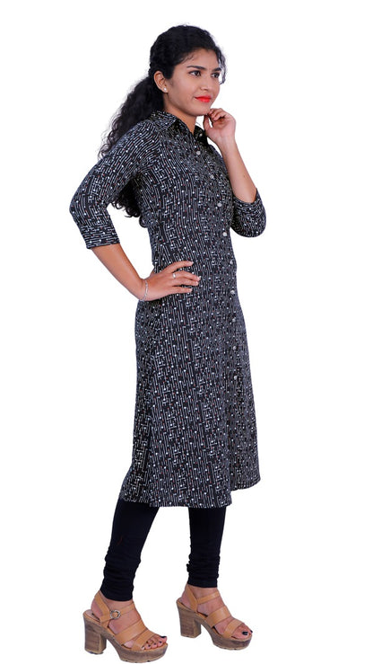 Blue Rayon Geometric Printed Kurta | S3S279
