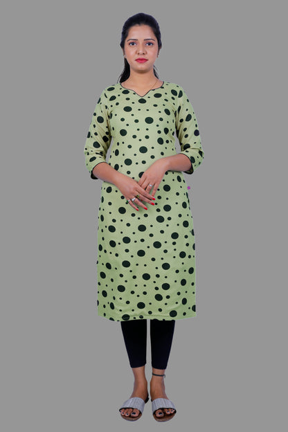 Women Polka Print Straight Kurta (Green) | S3X101