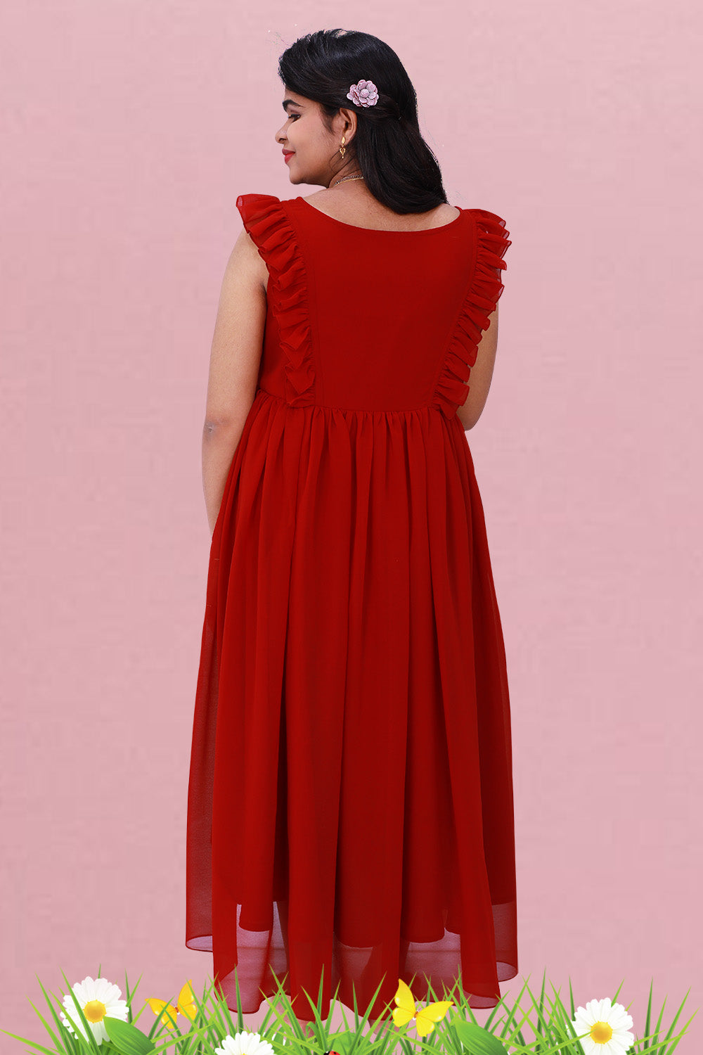 Solid Maroon Maternity Maxi Dress | S3MG1040