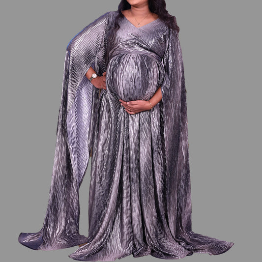 Crushed Long Sleeves Party Wear Maternity  Gown | S3MG1025