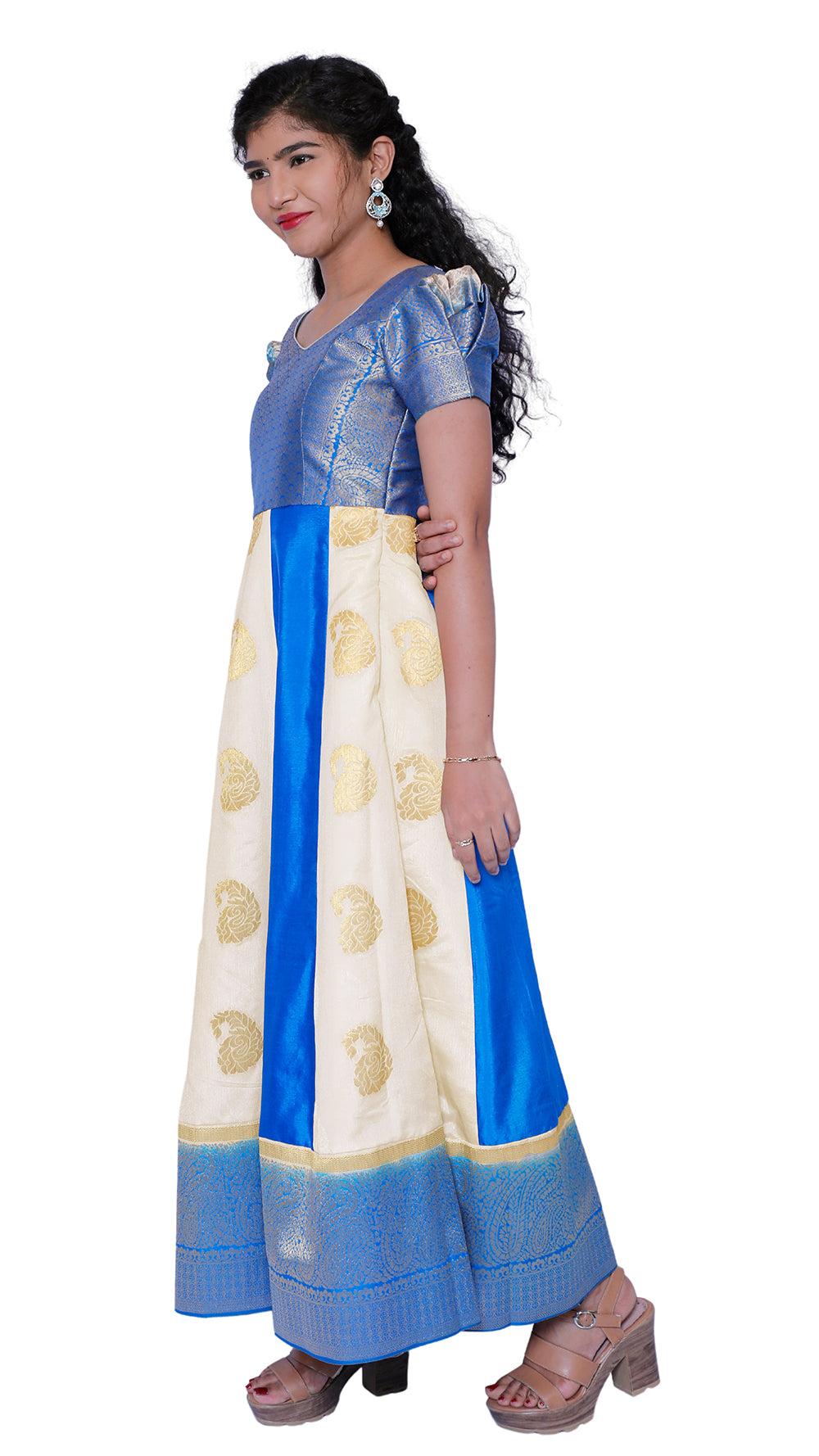 Sky Blue & cream Colour Frock | 12116422819
