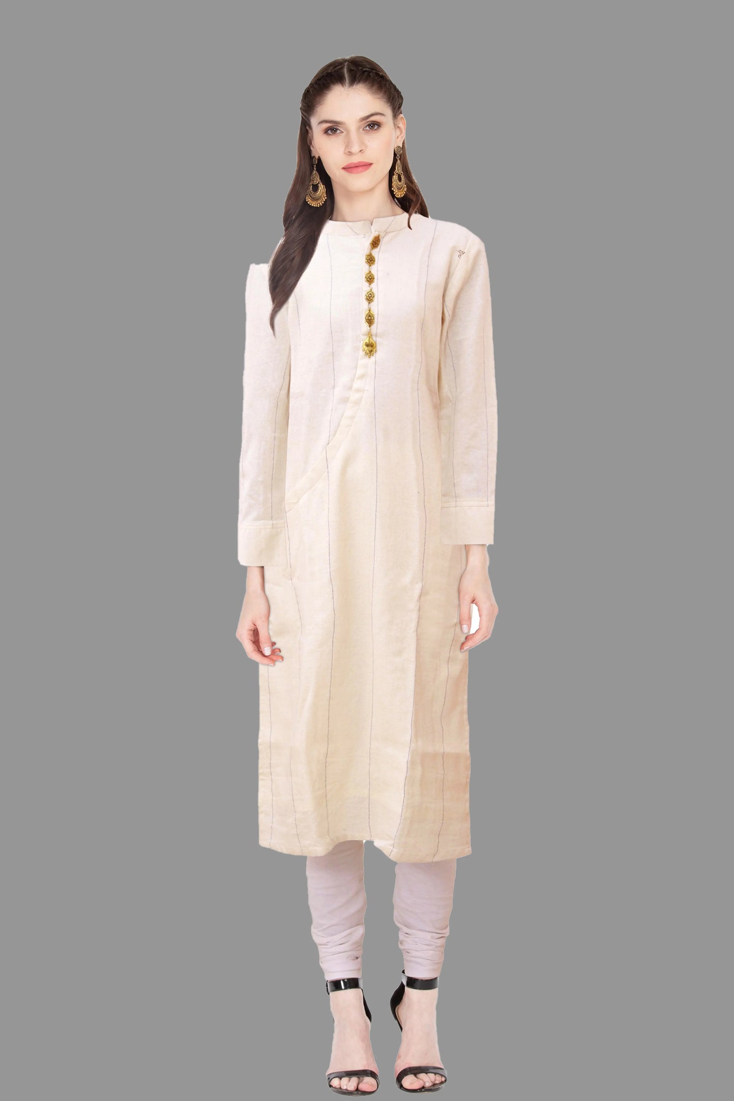 Half White Straight Muslin Kurta | S3K067