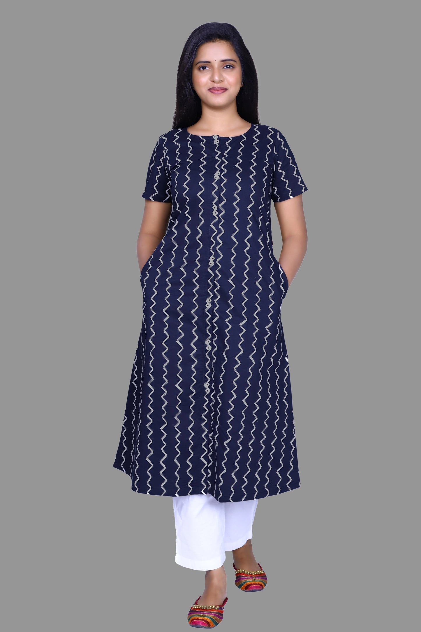 Printed Pure Cotton A-line Kurta | S3K539
