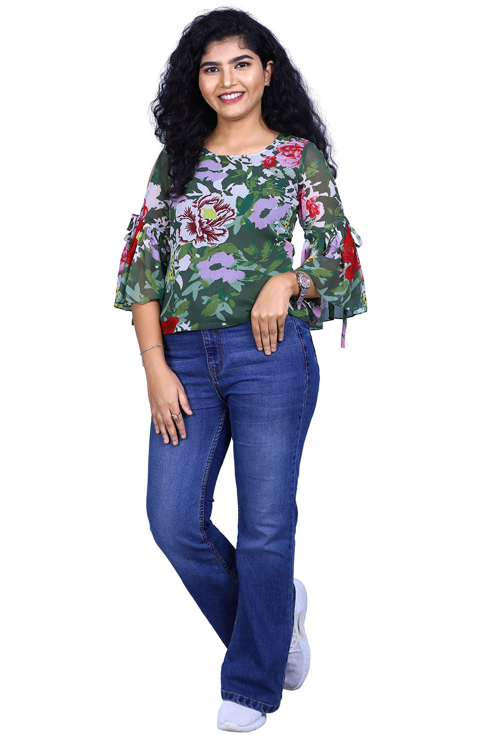 Leaf Green Printed Short Top | S3CT824