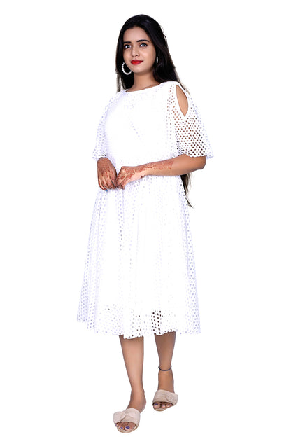 Womens Net Fabric White One Piece Dress | S3G936