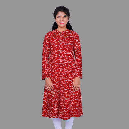 Women Floral Print Rayon A-line Kurta (Red) | S3K296
