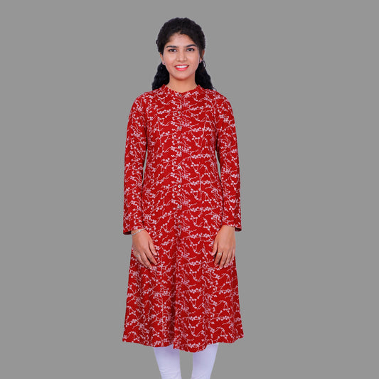 Women Floral Print Rayon A-line Kurta (Red) | S3K296