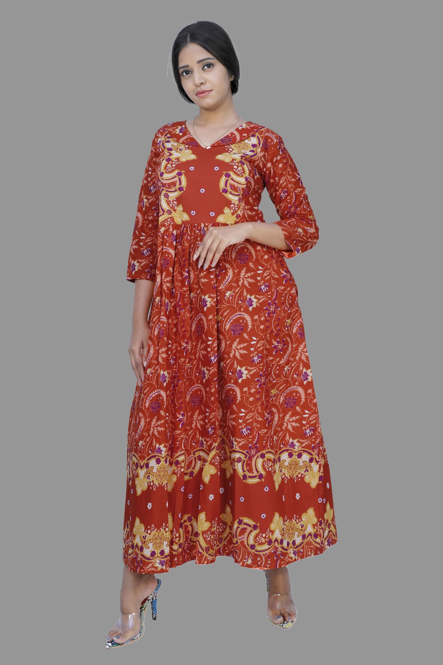 Full Length Flared/A-line Gown (ORANGE) | S3K541