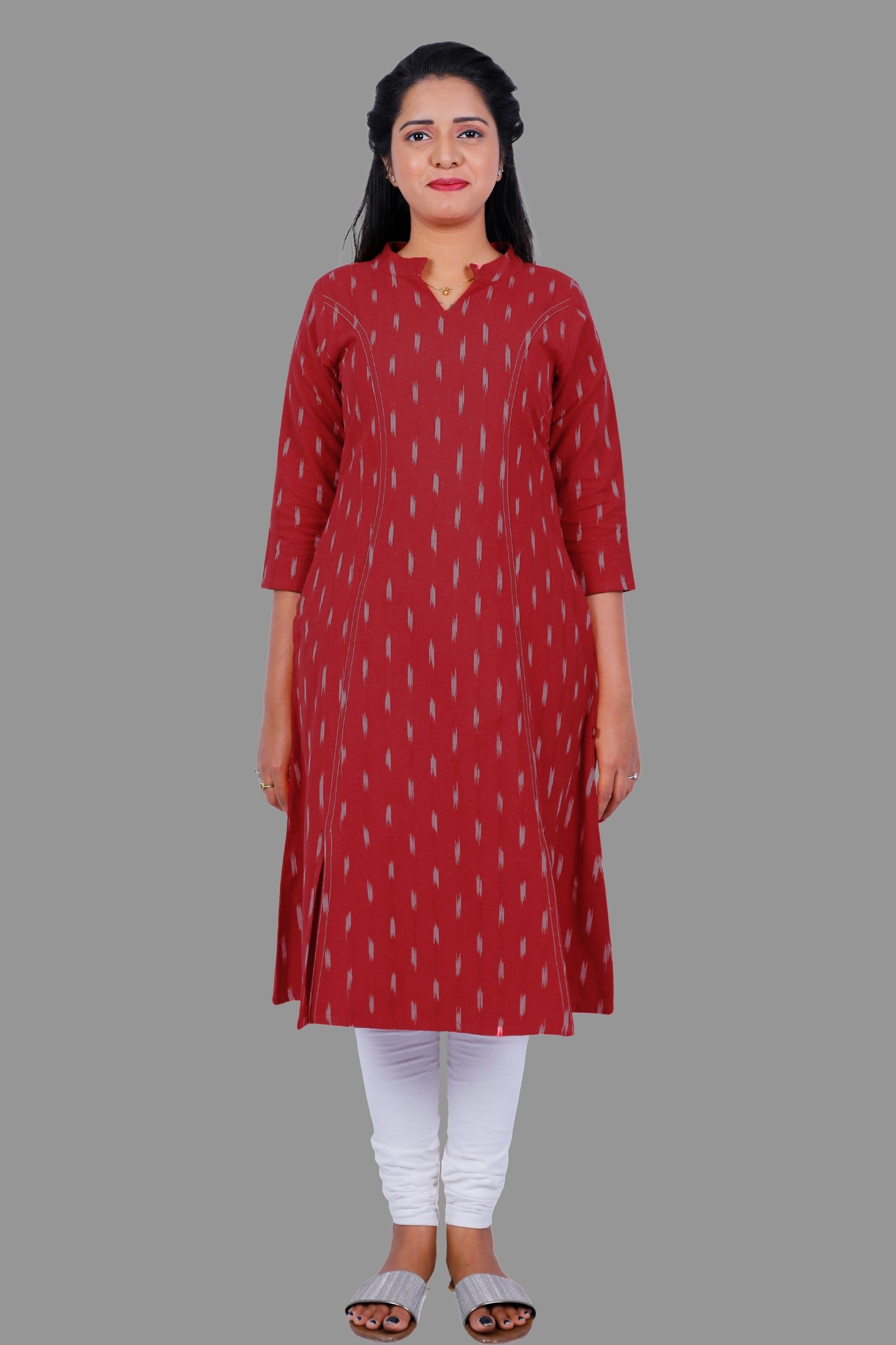 Women Red Ikkat Kurti | S3K084