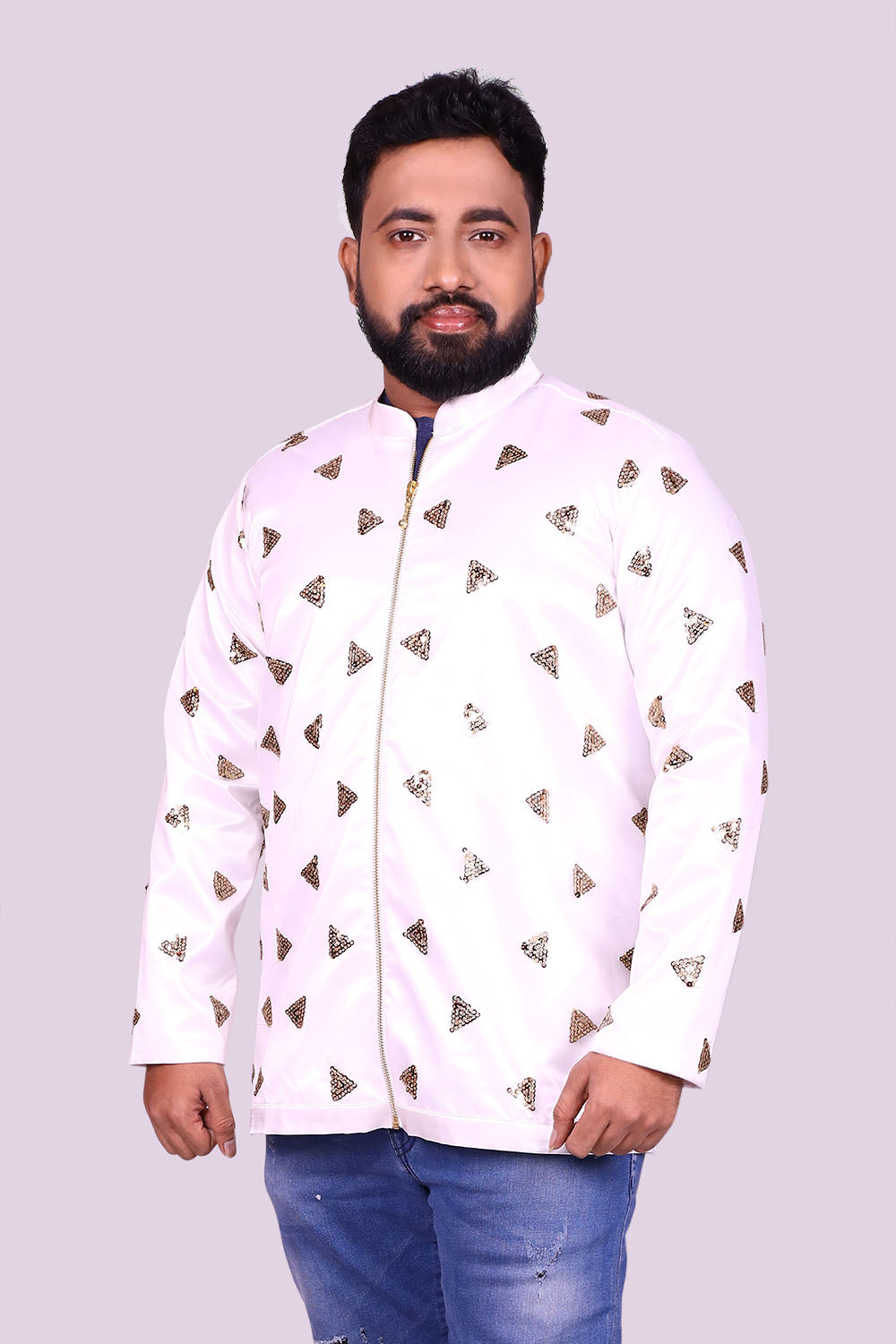 Solid White Triangle Sequins Net Jacket | S3J1044
