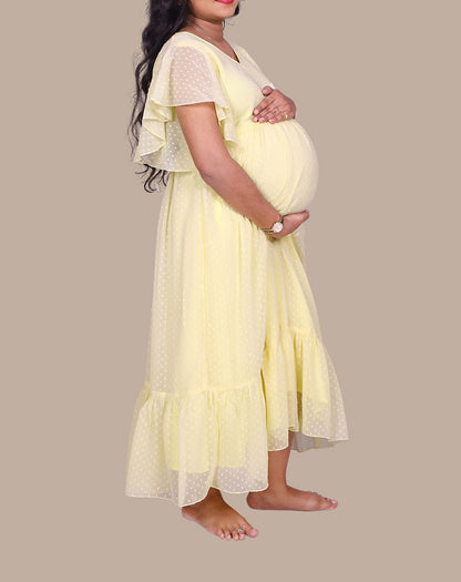 Cream Butta Georgette Gown with Butterfly Hands | S3MGCREAM