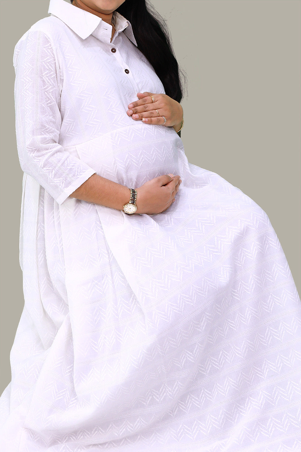 White A  LIne Maternity Dress | S3MA1041