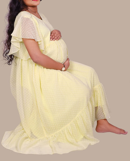 Cream Butta Georgette Gown with Butterfly Hands | S3MGCREAM
