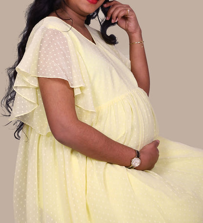 Cream Butta Georgette Gown with Butterfly Hands | S3MGCREAM