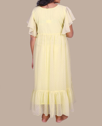 Cream Butta Georgette Gown with Butterfly Hands | S3MGCREAM