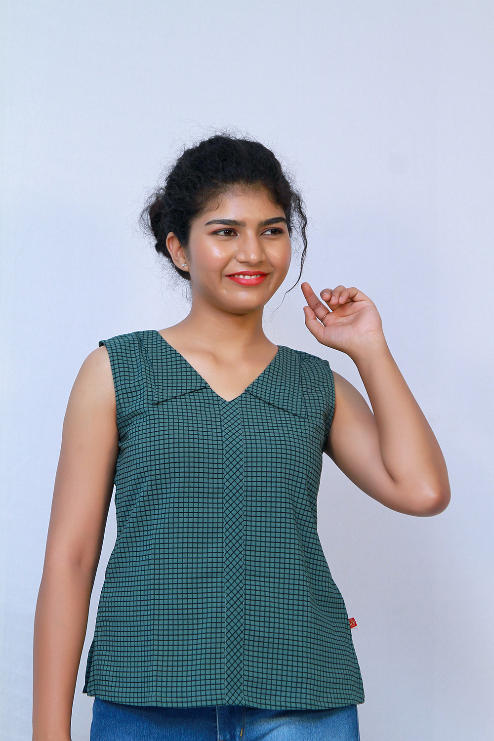 Turtle Green Short Top with Checks | S3T234