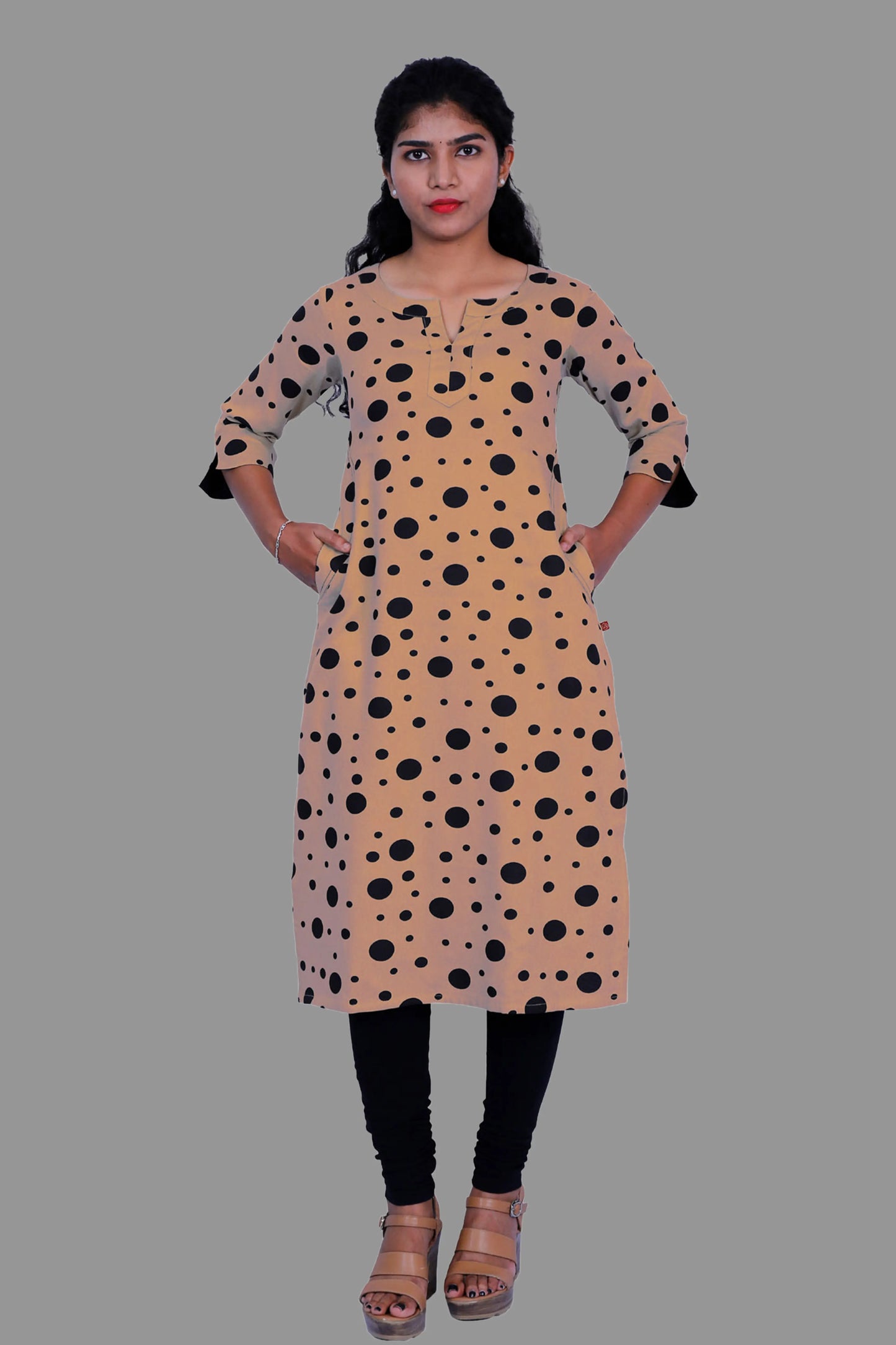 Women Polka Dot Brown Kurti | S3X100