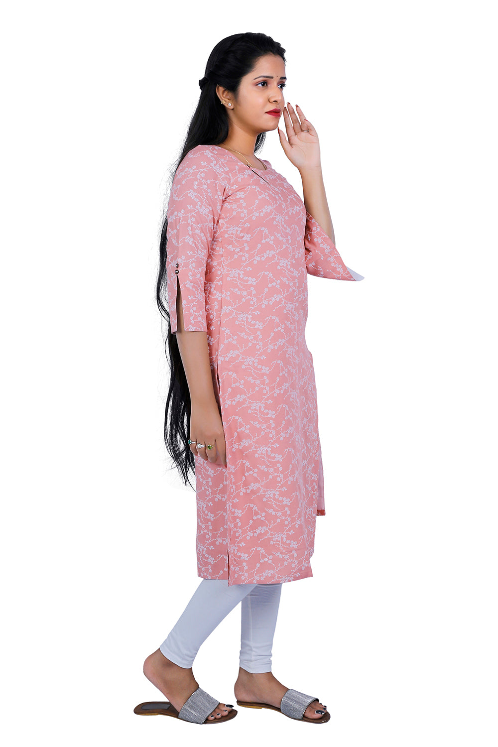 Peach Floral Print Kurti | S3K284