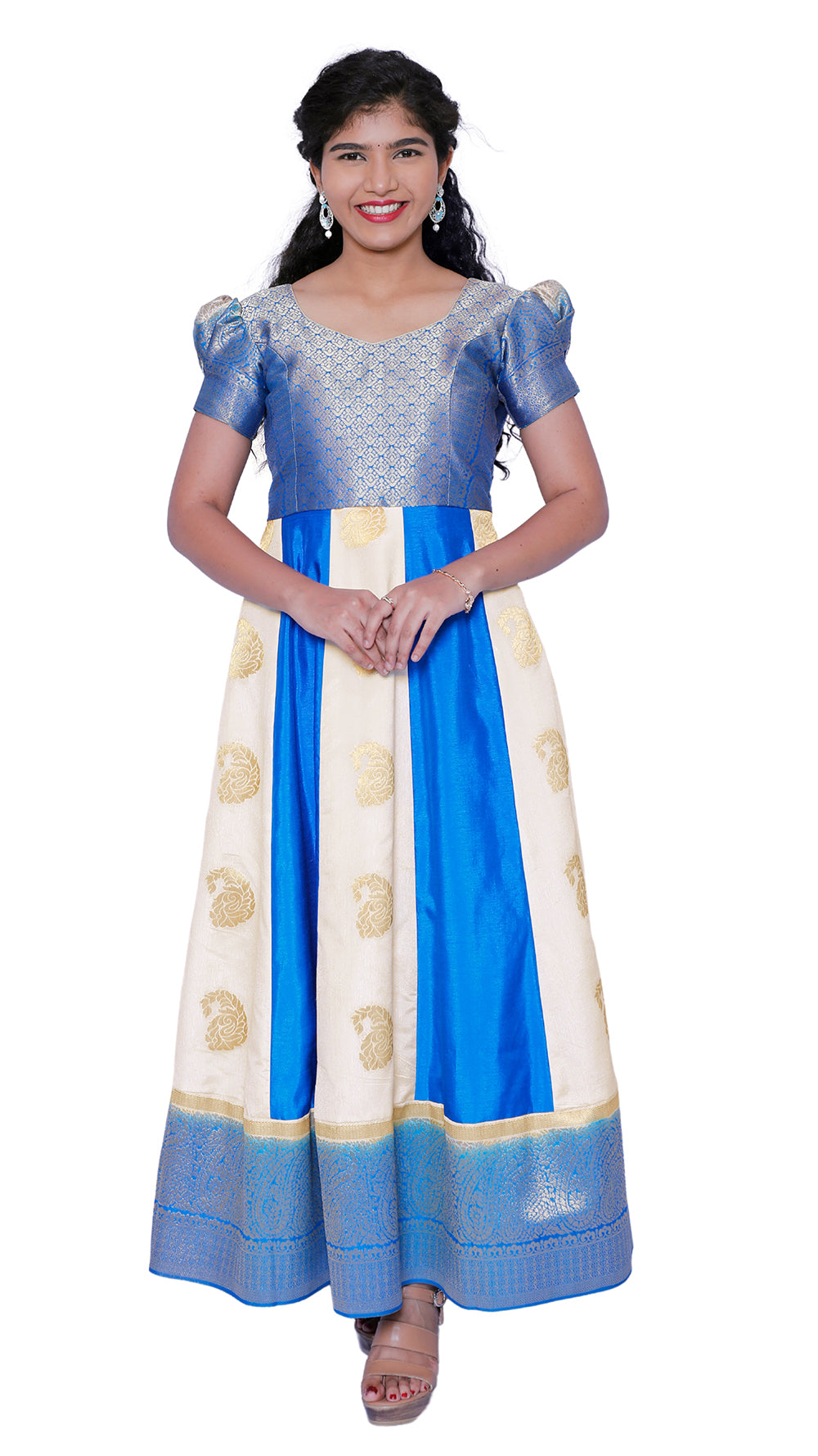 Sky Blue & cream Colour Frock | 12116422819