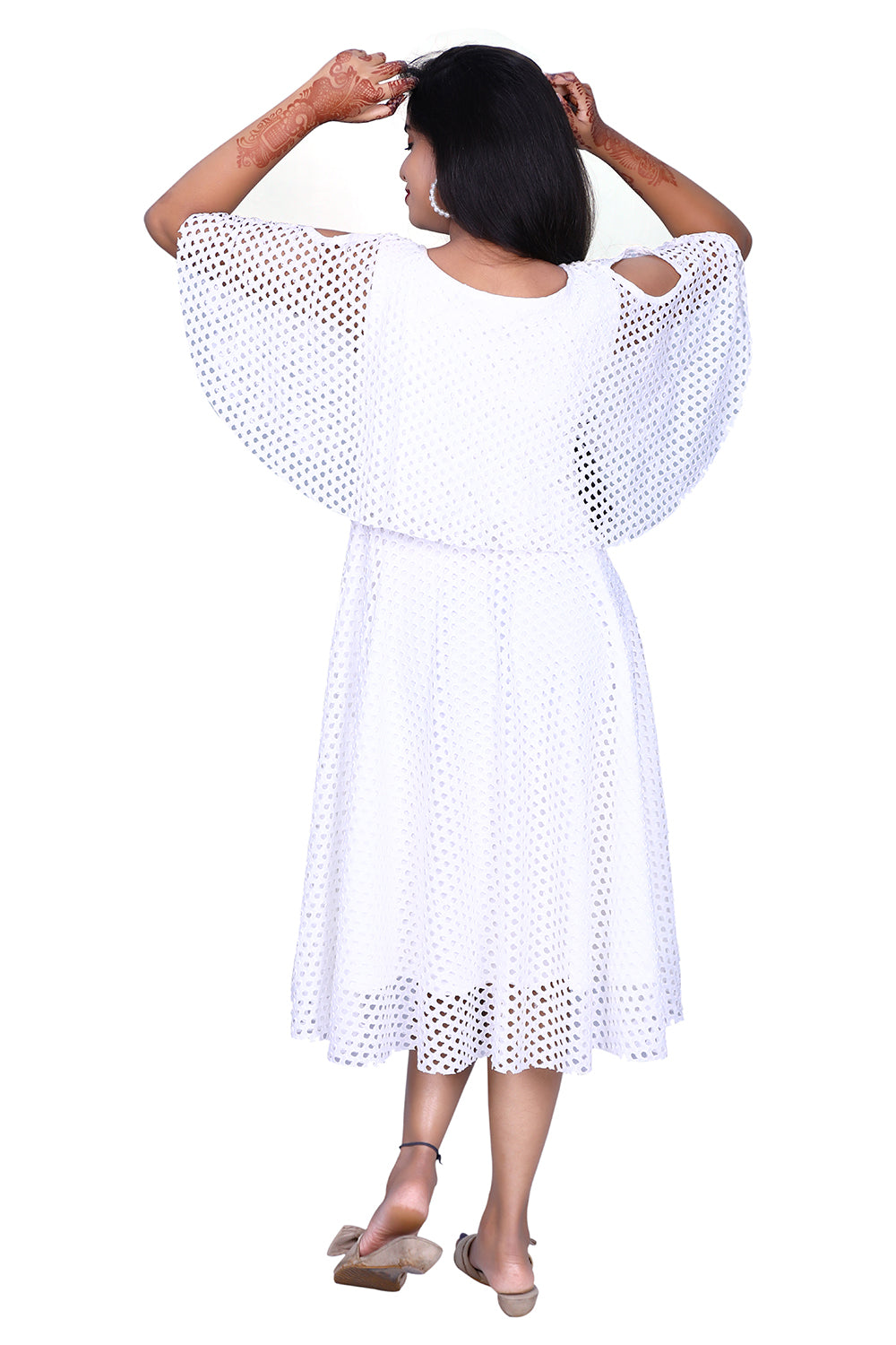 Womens Net Fabric White One Piece Dress | S3G936