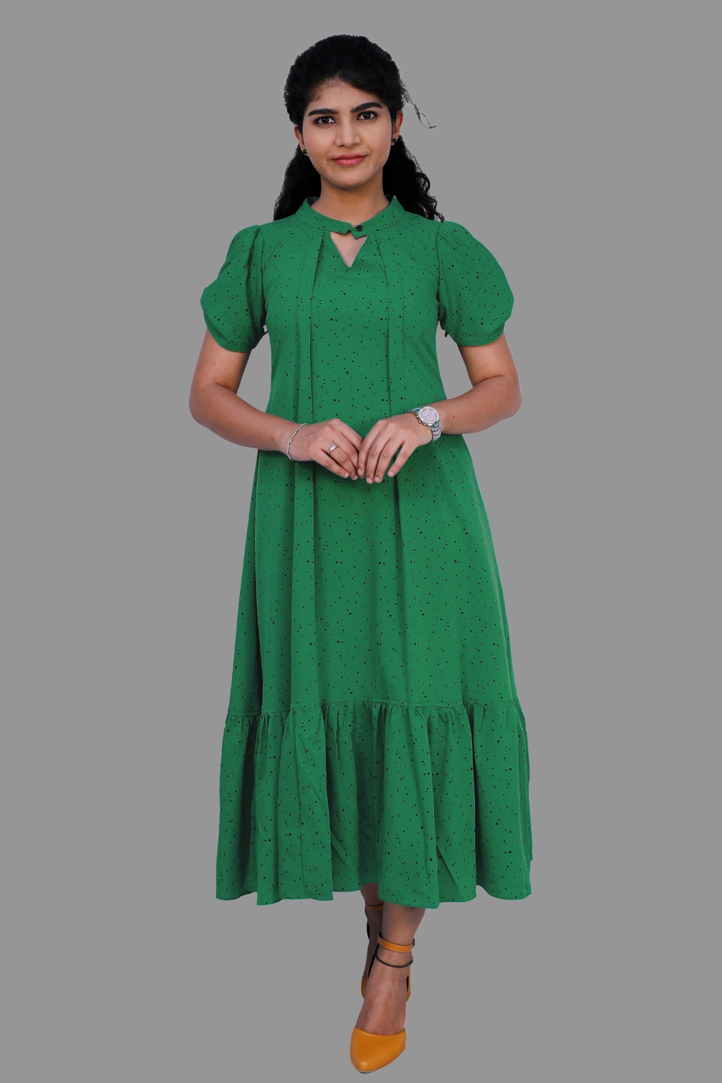 Women polka print green dress | S3K546