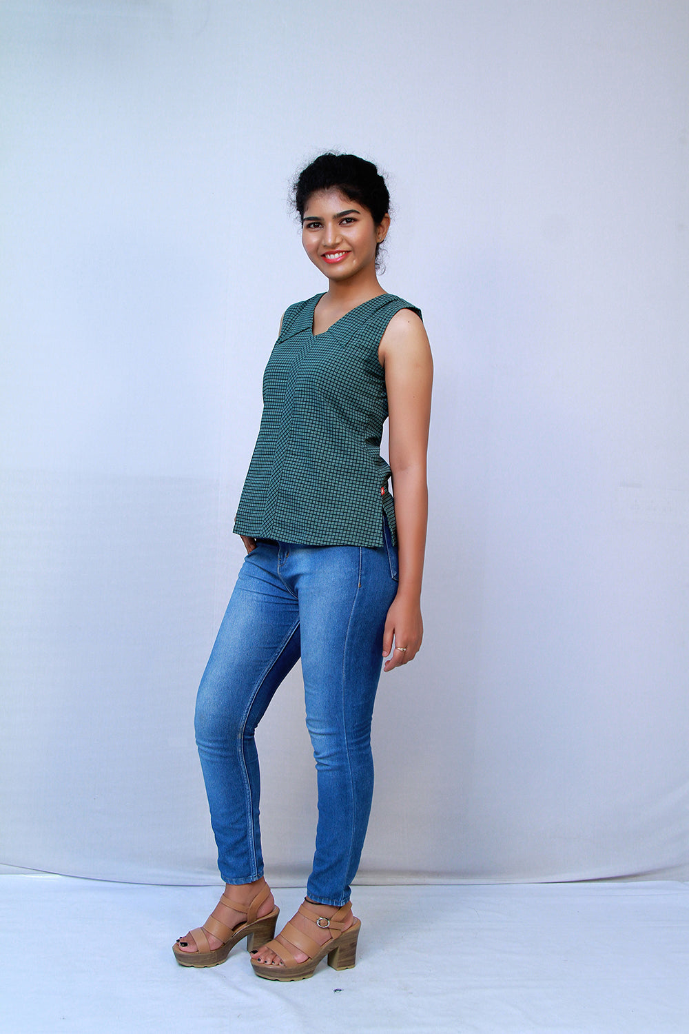 Turtle Green Short Top with Checks | S3T234