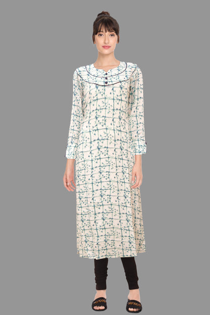 Navy Blue & Green Round Neck Checkered Kurta |  S3K035