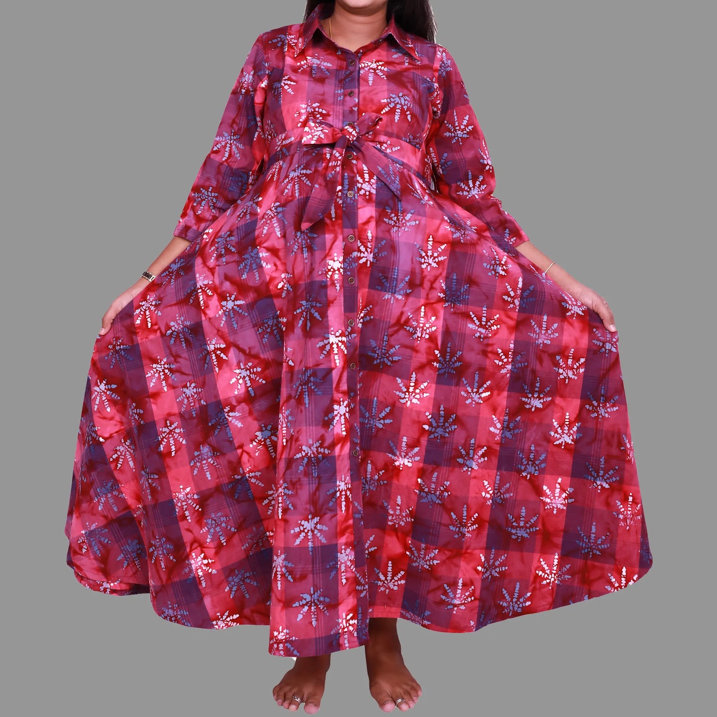 Floral Printed  Maroon Maternity Dress | S3MG1034