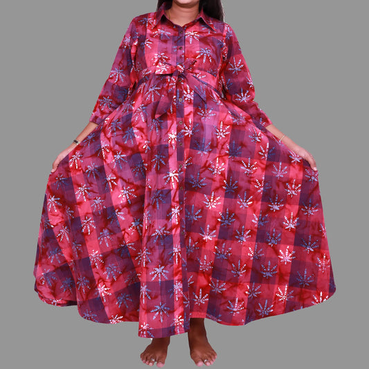 Floral Printed  Maroon Maternity Dress | S3MG1034