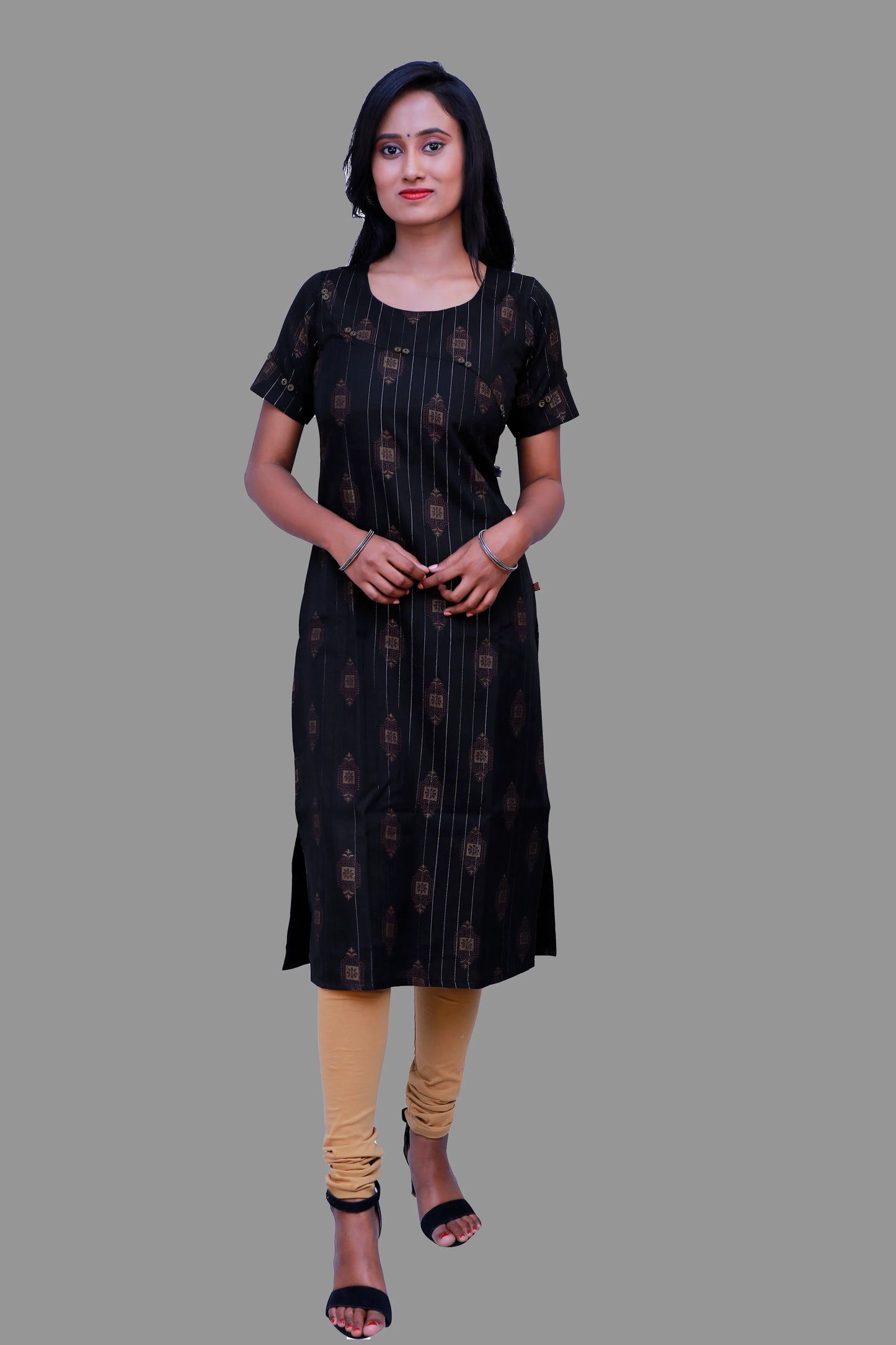 Women Printed Zari Line Straight Kurthi | S3X197