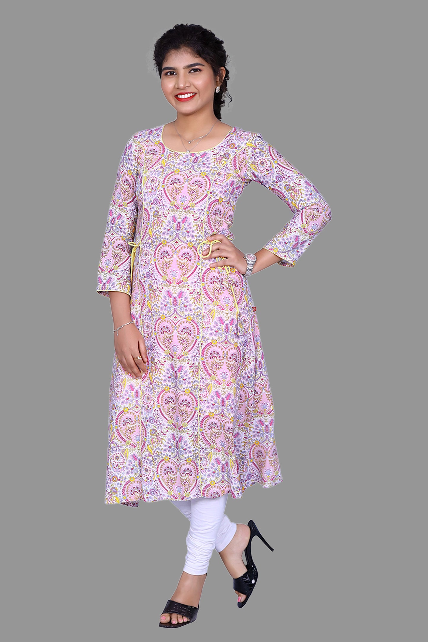 Pink Abstract Print Straight Fit kurti | S3G846