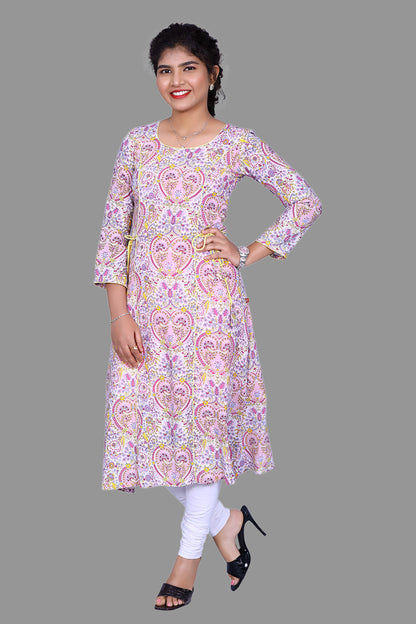 Pink Abstract Print Straight Fit kurti | S3G846
