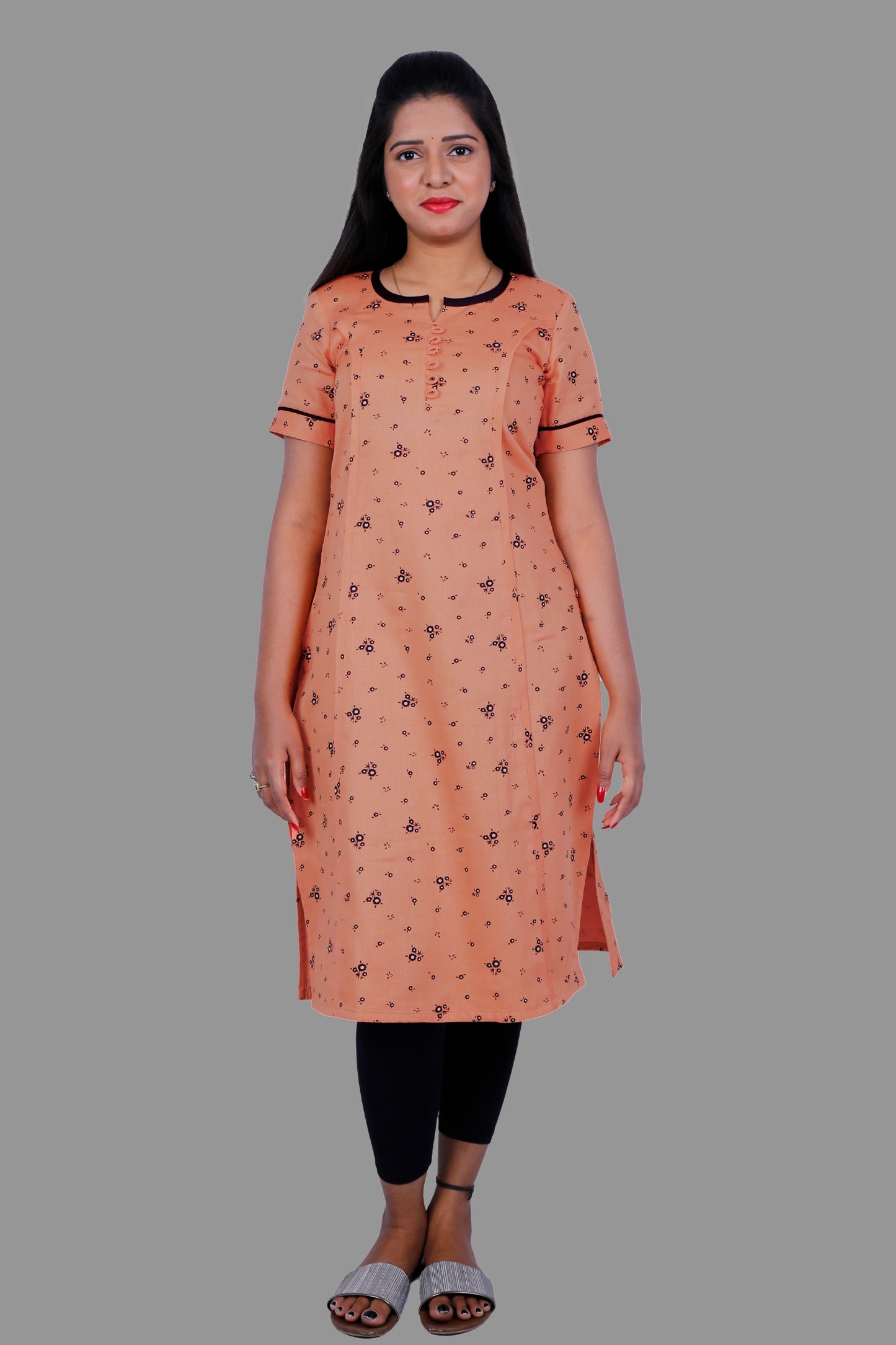 Orange flower print kurti | S3K087