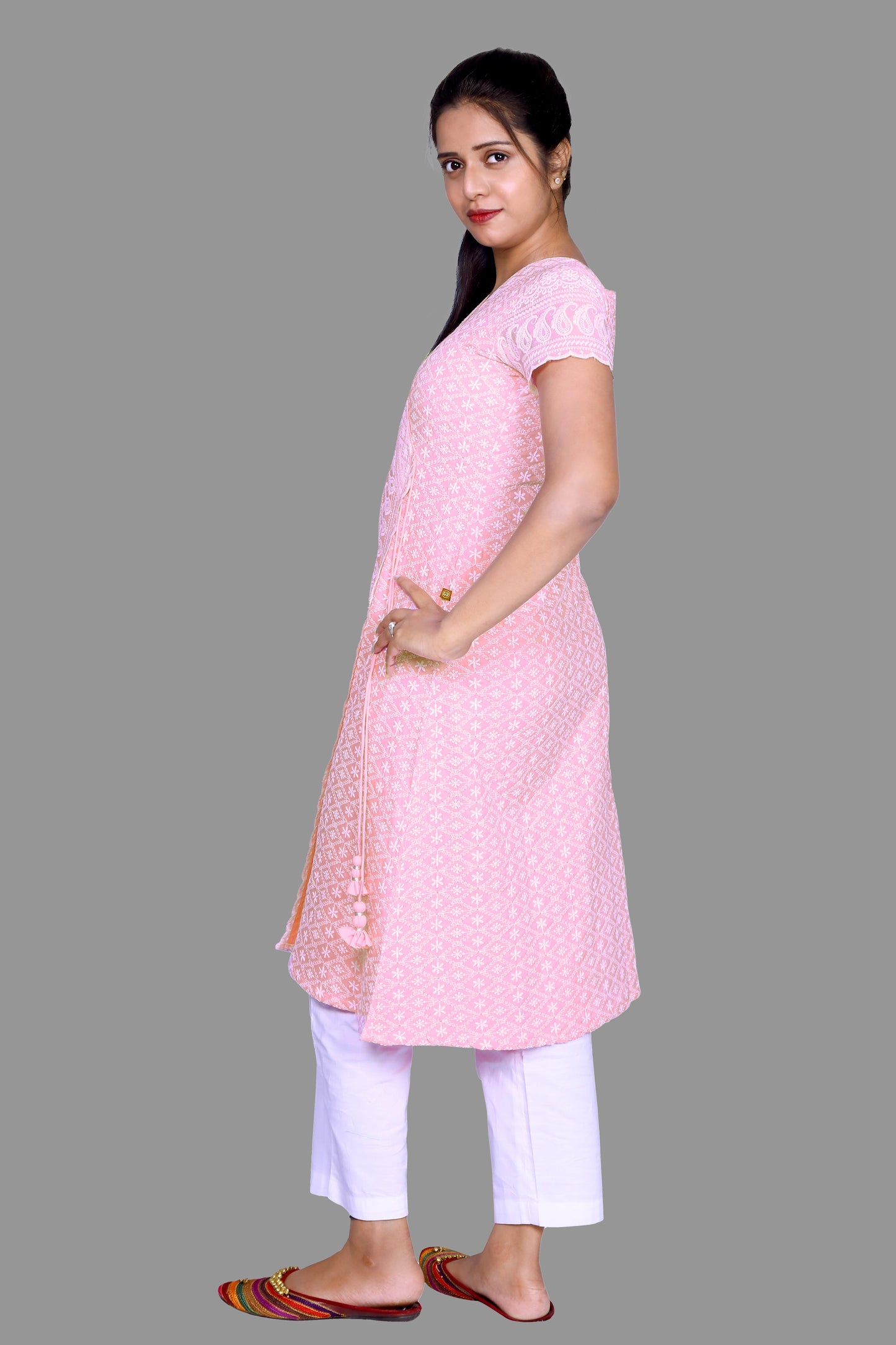 Pink Chikankari Embroidery Straight Kurta | S3K655